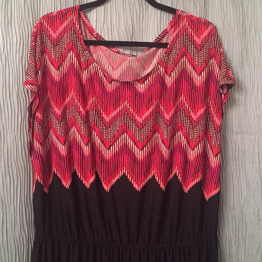 Pink and black chevron empire waist dress